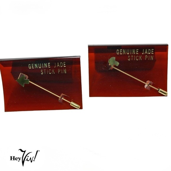 Vintage 2 Genuine Jade Stick Pins Taiwan ROC Label Arrow and Mushroom - Hey Viv - Picture 1 of 4